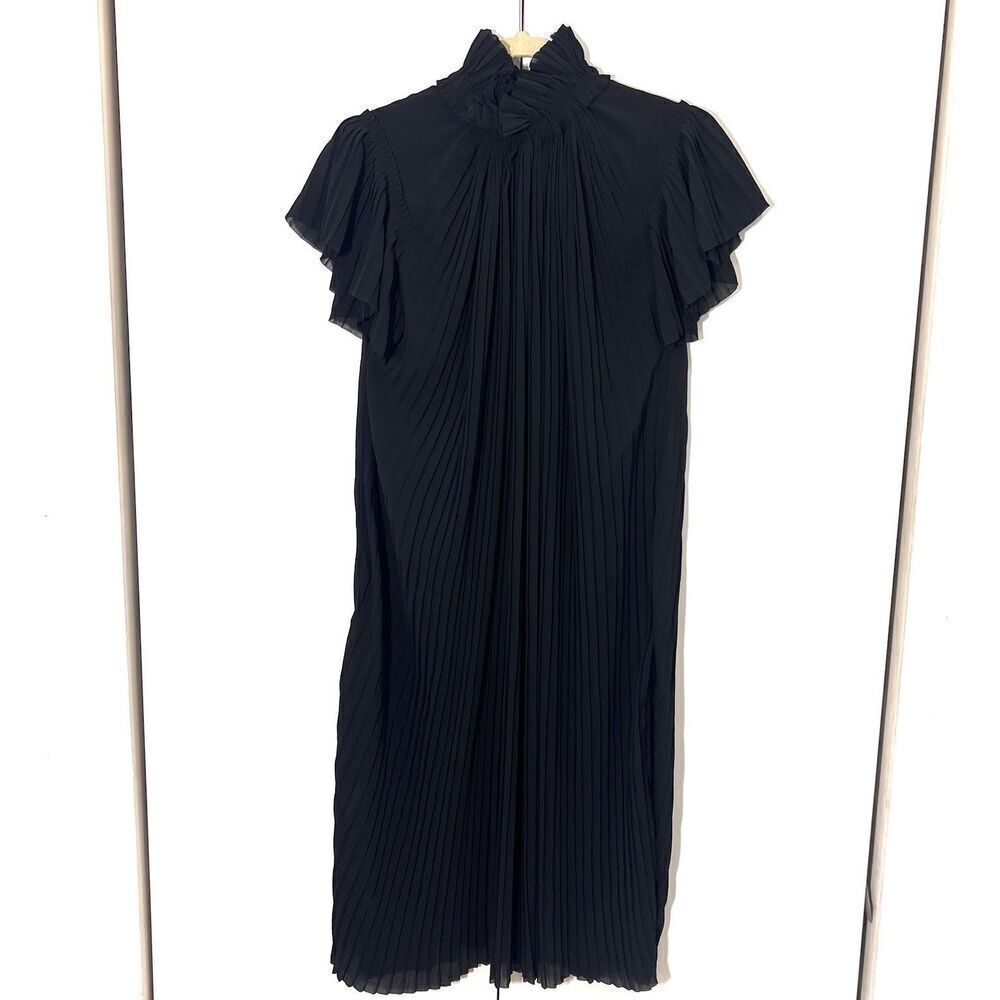 Rare!! Opening Ceremony Black Pleated Tie-Neck Short-Sleeve Dress - Picture 4 of 7